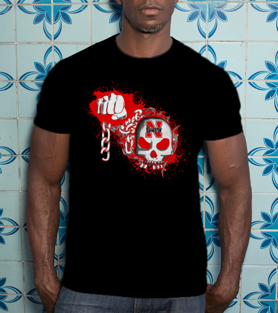Nebraska Cornhuskers Skull With Chains And Fist T-Shirt