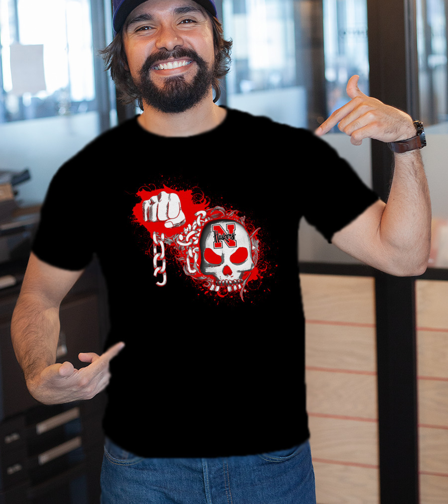 Nebraska Cornhuskers Skull With Chains And Fist T-Shirt