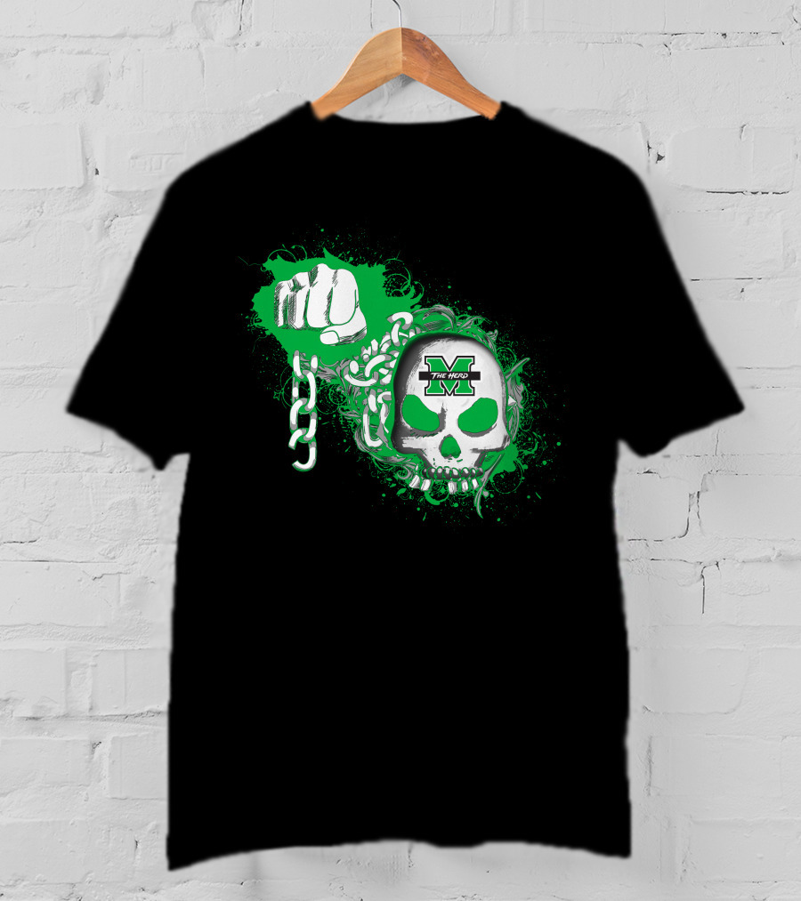 Marshall Thundering Herd Skull And Fist With Chains T-Shirt