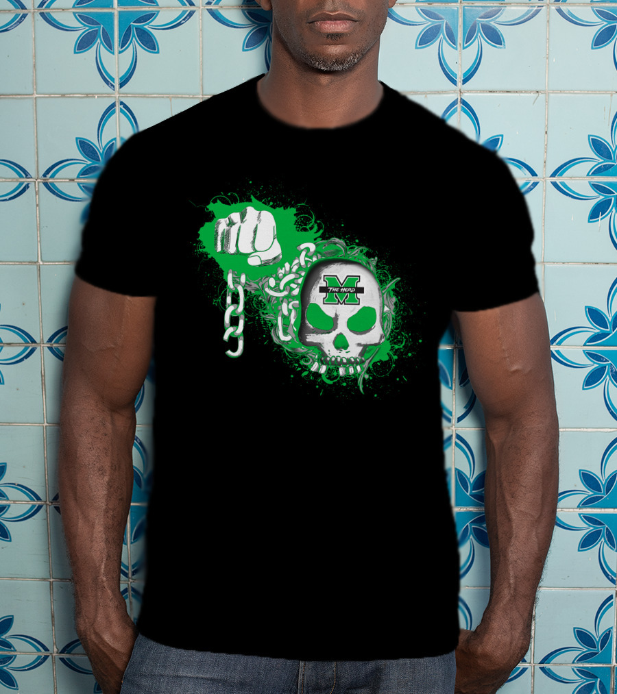 Marshall Thundering Herd Skull And Fist With Chains T-Shirt
