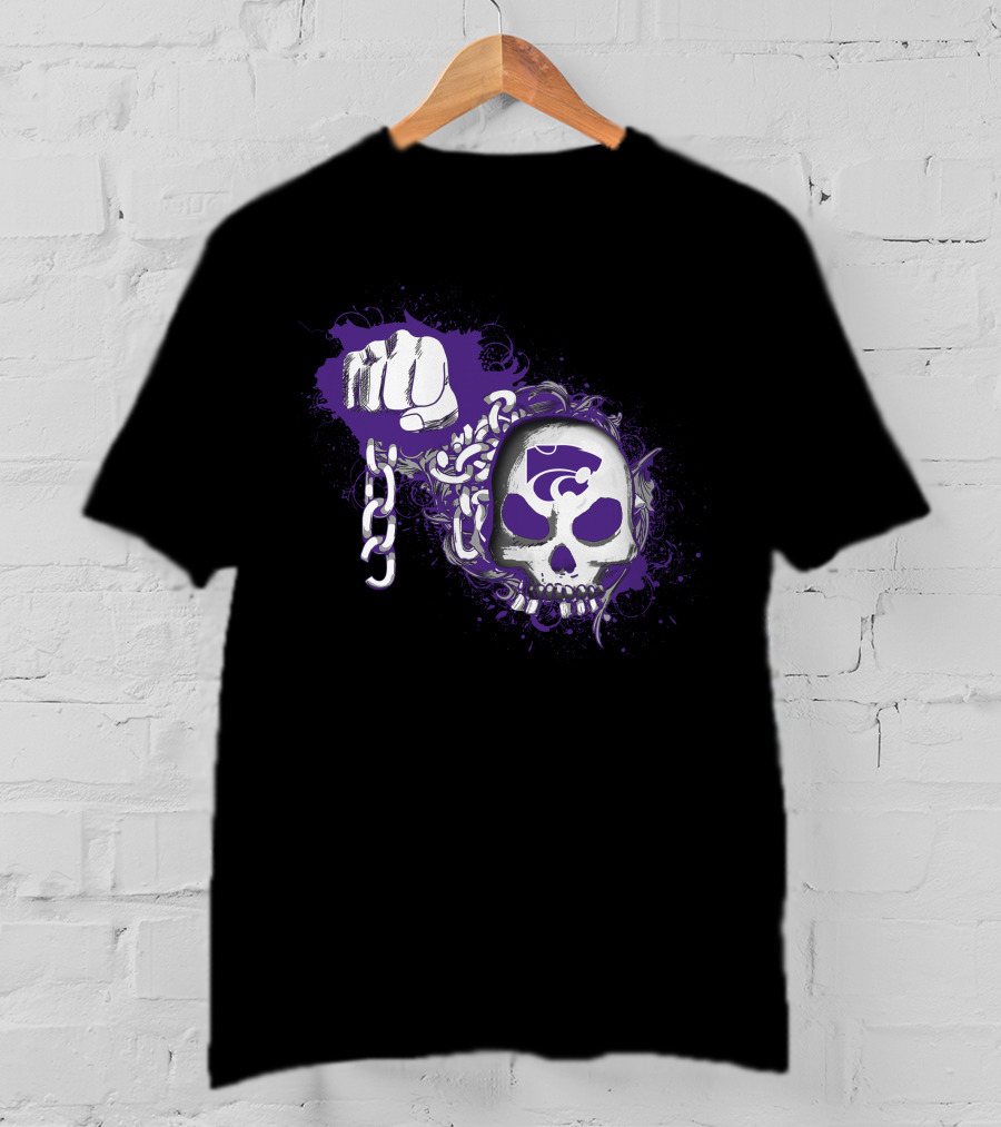 Kansas State Wildcats Skull And Fist With Chains And Powercat T-Shirt