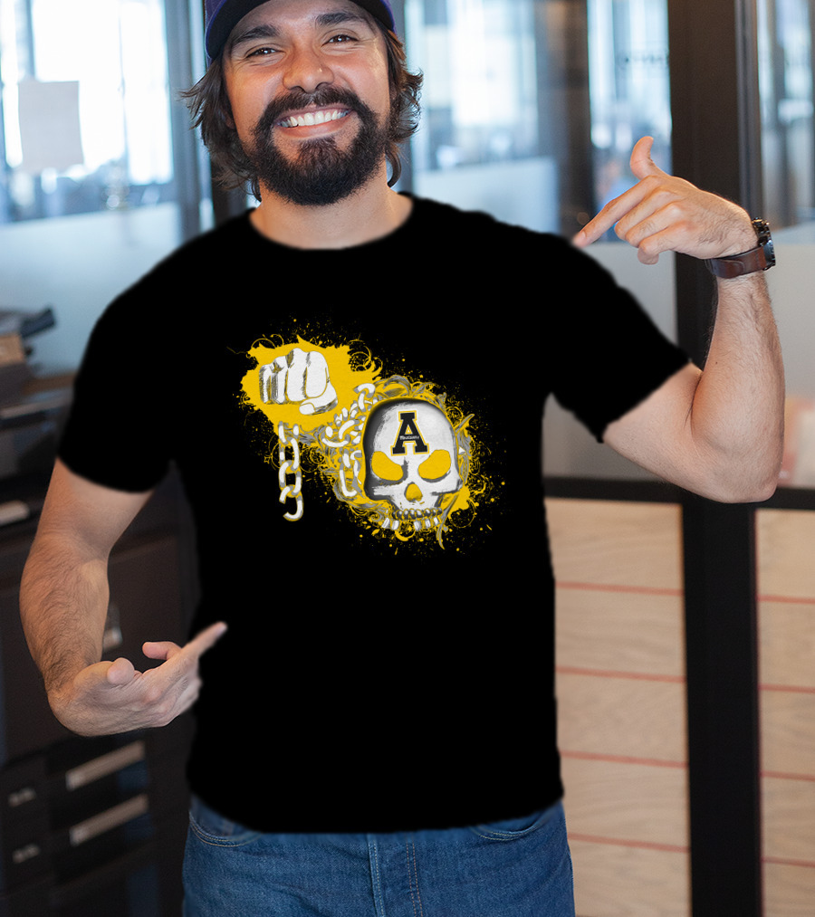Appalachian State Mountaineers Skull And Chains Graphic With Bold Fist T-Shirt