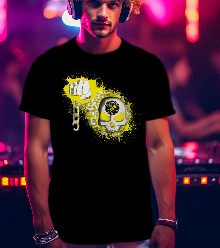 Columbus Crew Sc Skull Fist Chain Yellow Burst T-Shirt