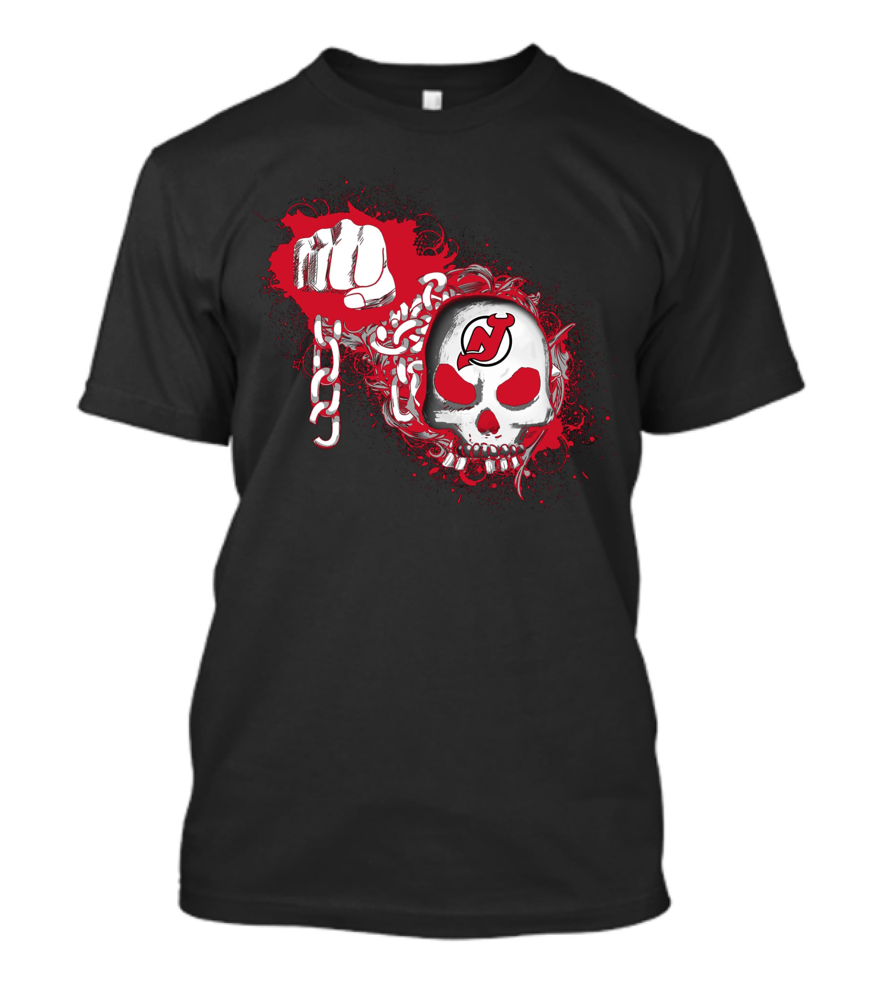 New Jersey Devils Skull And Chain Fist T-Shirt