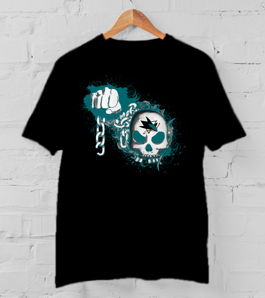 San Jose Sharks Skull Fist Chain T-Shirt