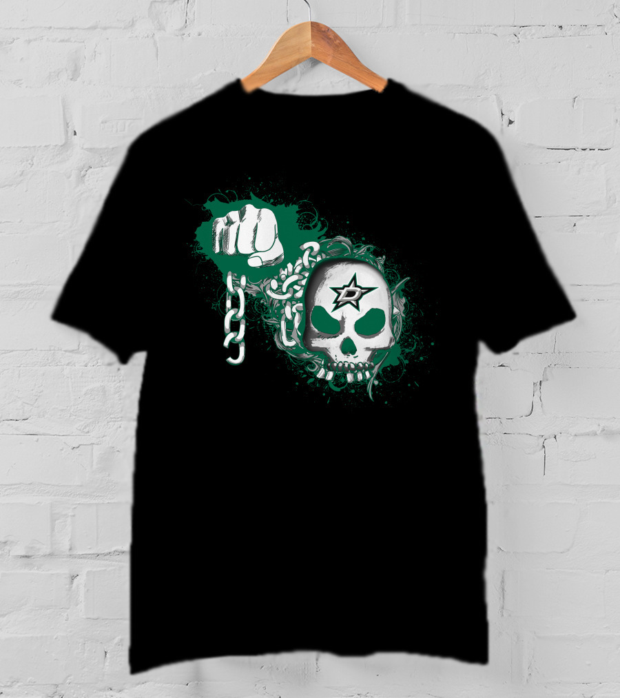 Dallas Stars Skull Chain Fist T-Shirt