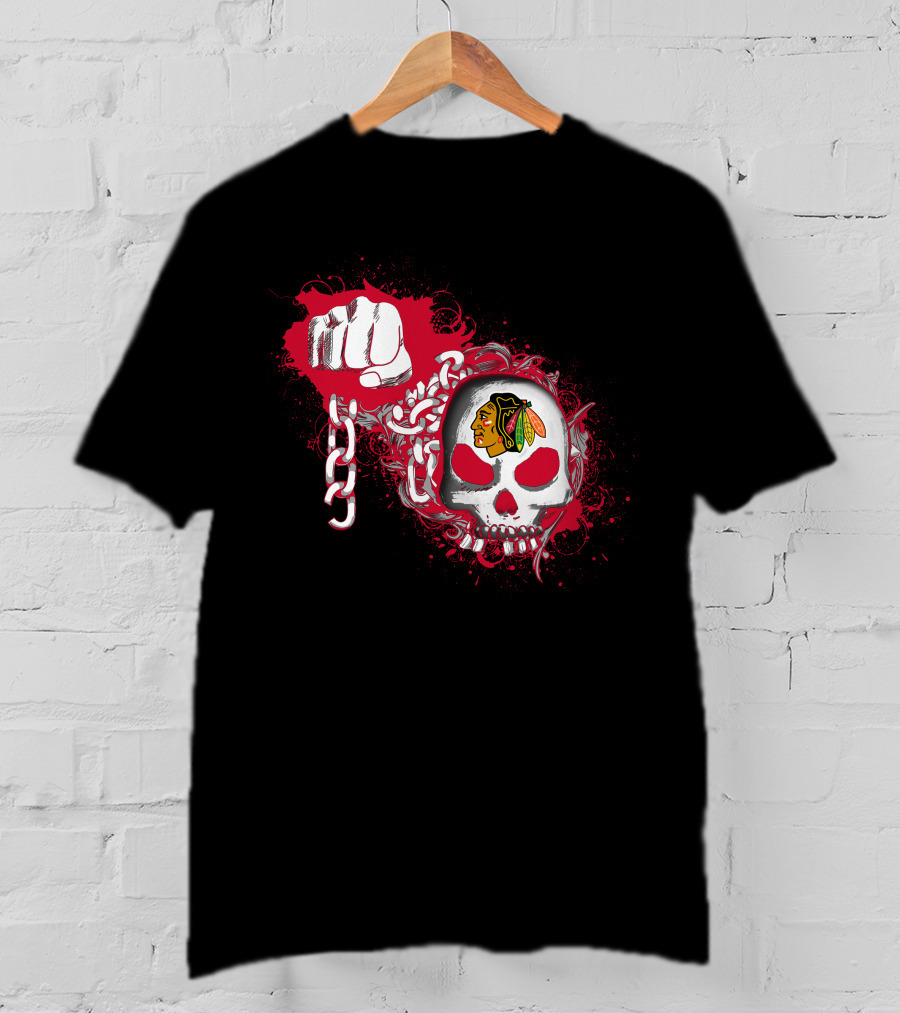 Chicago Blackhawks Skull And Chain Fist T-Shirt