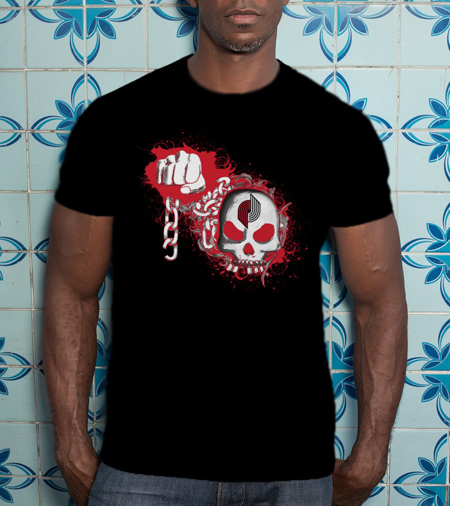 Portland Trail Blazers Skull Fist Chains T-Shirt