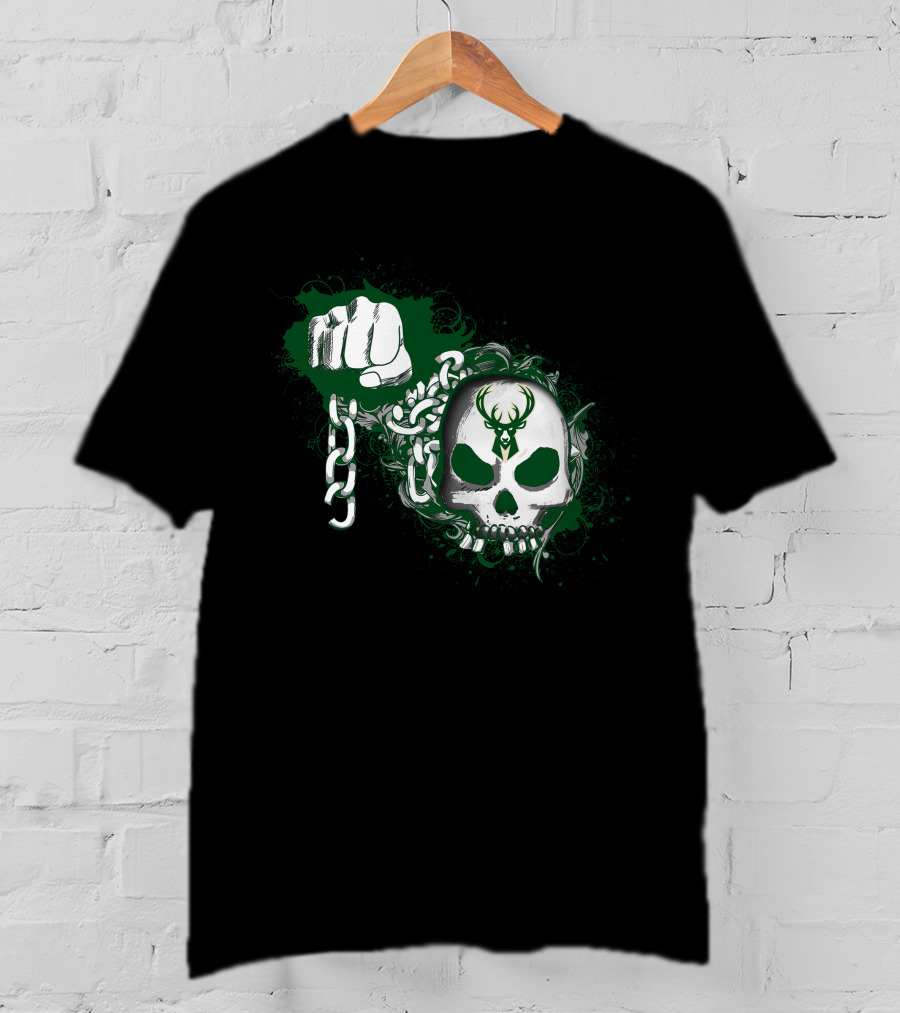 Milwaukee Bucks Skull With Fist And Chain T-Shirt