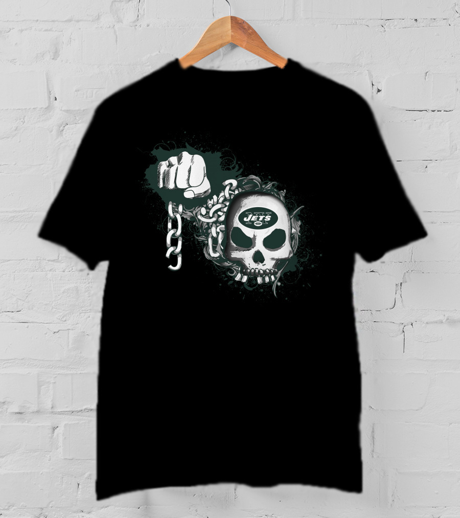 New York Jets Skull And Chains Fist T-Shirt
