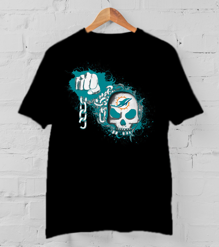 Miami Dolphins Skull And Fist With Chains T-Shirt
