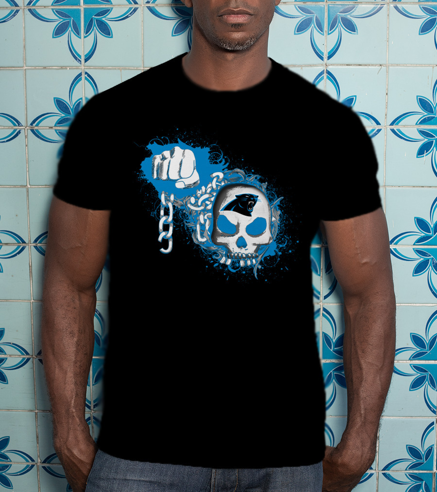 Carolina Panthers Skull And Chains Blue Fist T-Shirt