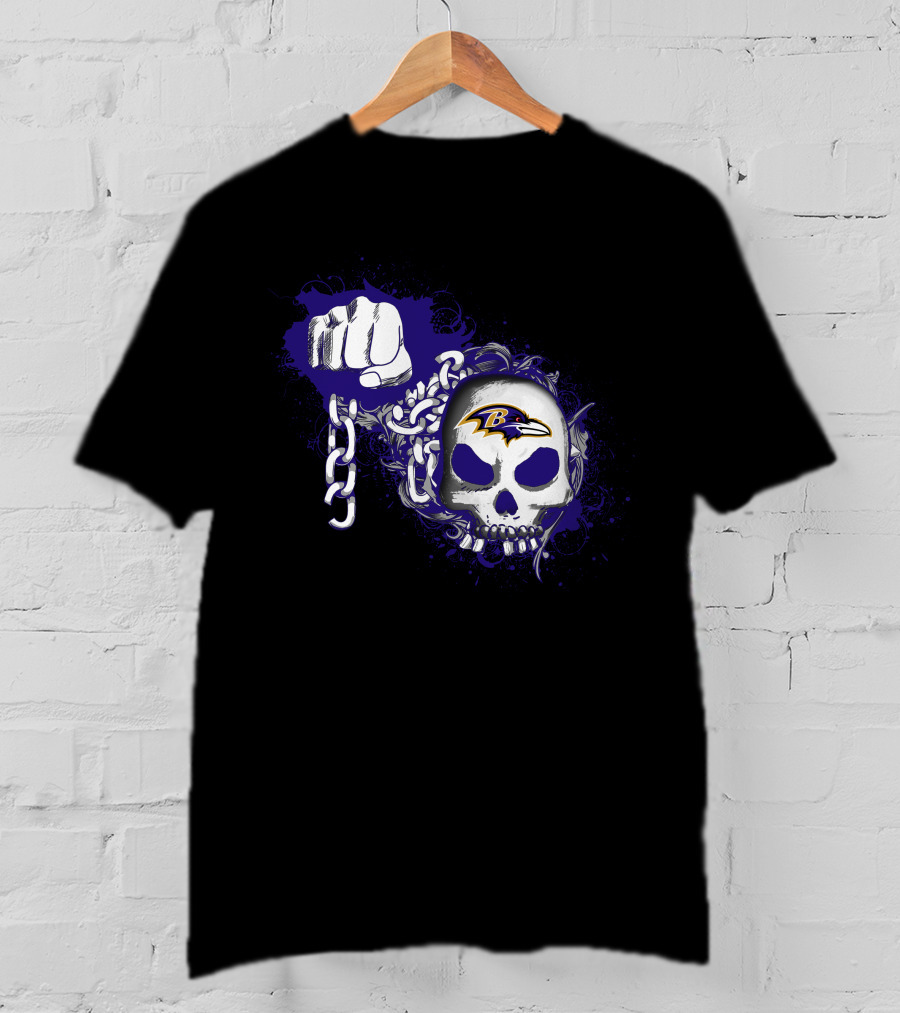 Baltimore Ravens Skull And Fist Md With Chains T-Shirt