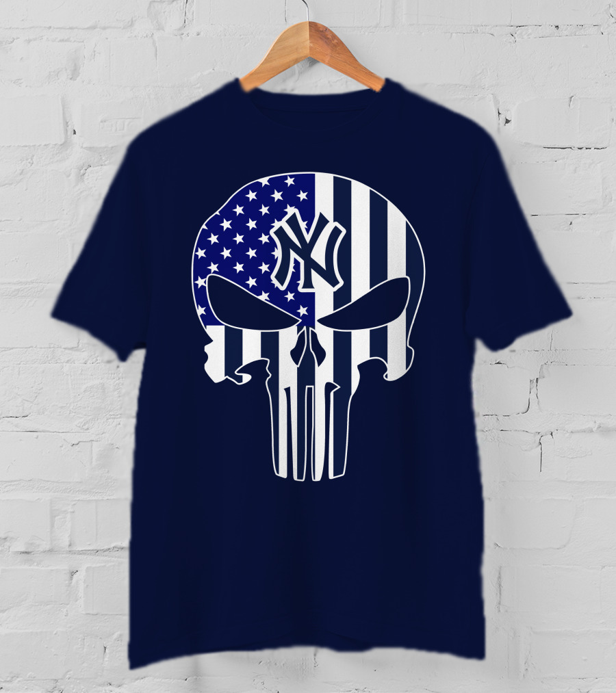 Yankees Logo American Flag Punisher Skull 1 T-Shirt