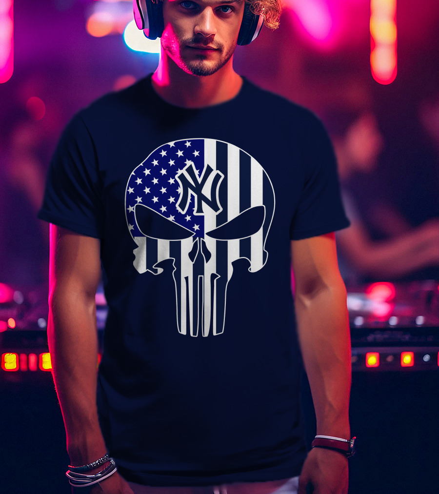 Yankees Logo American Flag Punisher Skull 1 T-Shirt