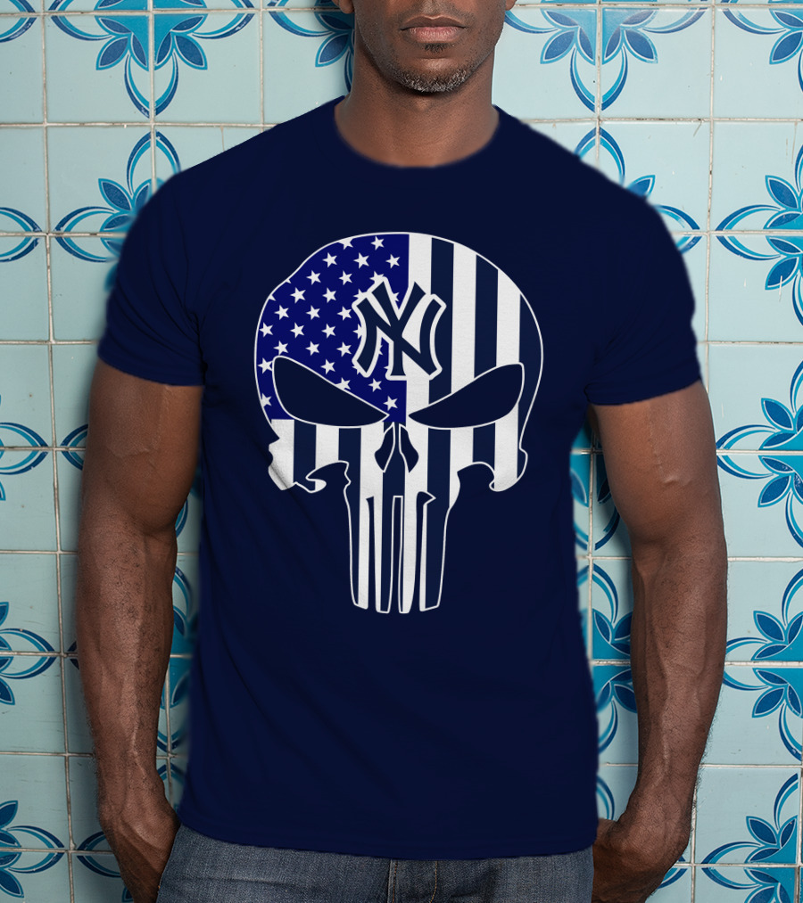 Yankees Logo American Flag Punisher Skull 1 T-Shirt