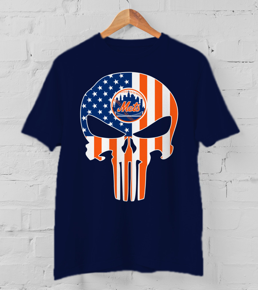 New York Mets Punisher Skull American Flag T-Shirt