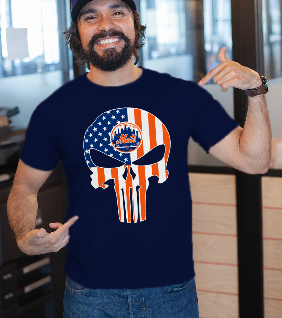 New York Mets Punisher Skull American Flag T-Shirt