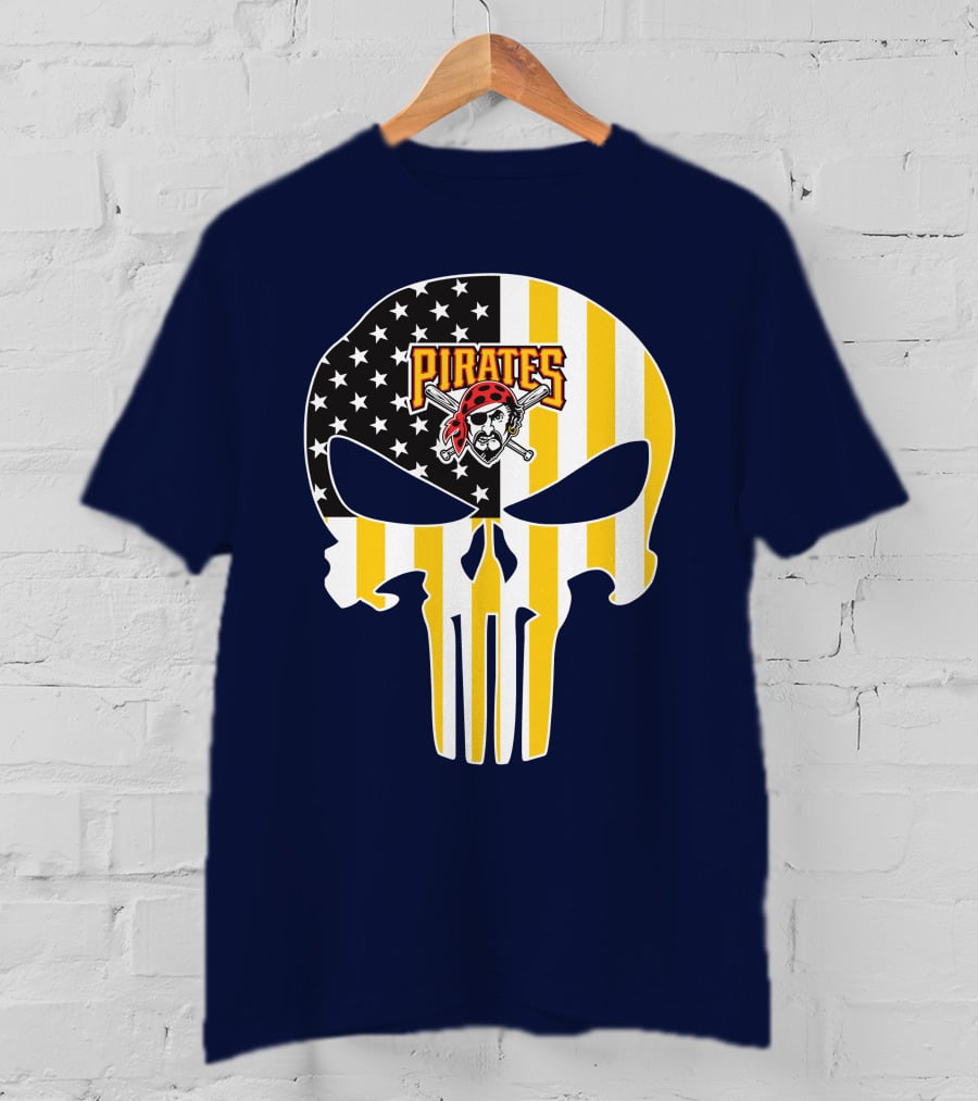 Pittsburgh Pirates Punisher Skull American Flag T-Shirt