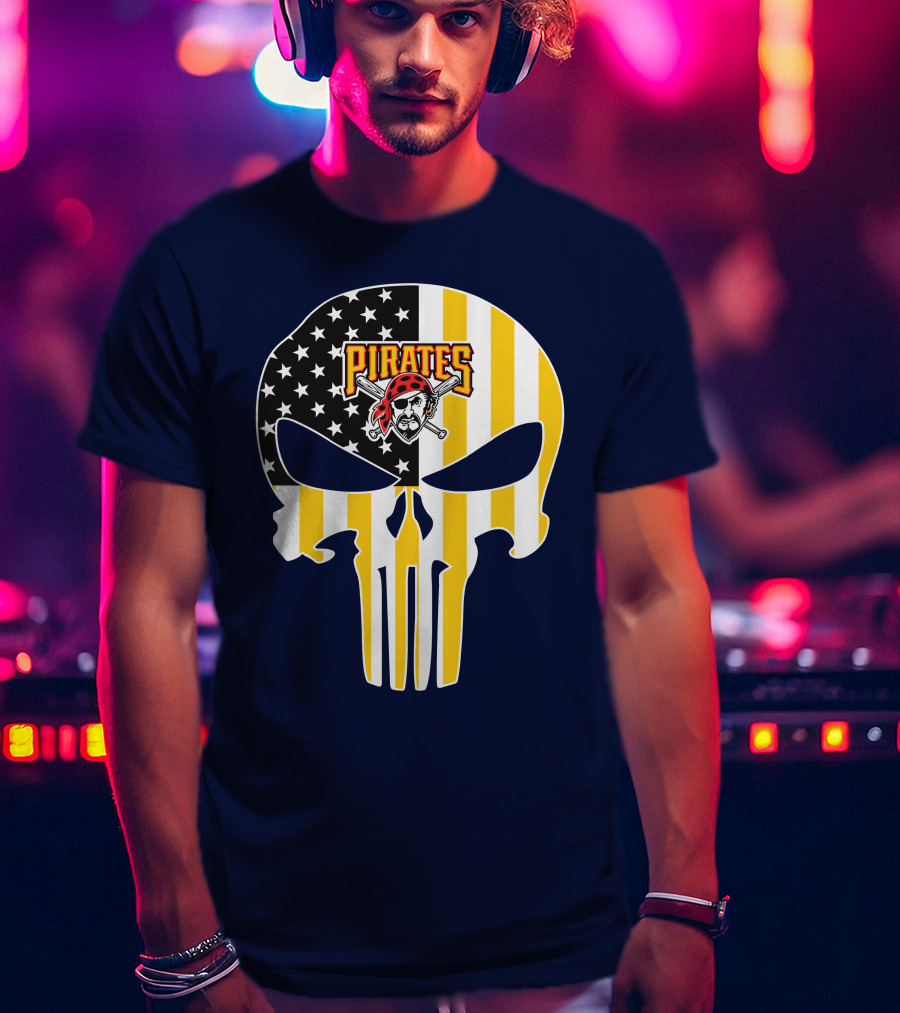 Pittsburgh Pirates Punisher Skull American Flag T-Shirt