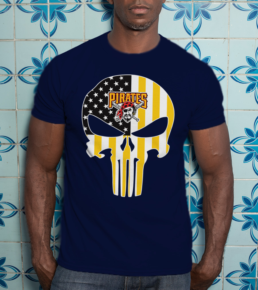 Pittsburgh Pirates Punisher Skull American Flag T-Shirt