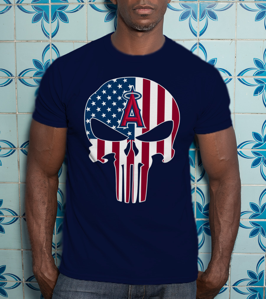 Los Angeles Angels Punisher Skull American Flag T-Shirt