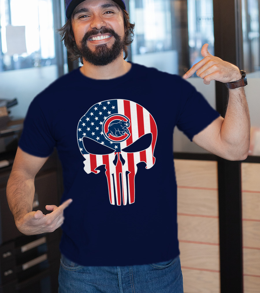 Chicago Cubs American Flag Punisher Skull T-Shirt