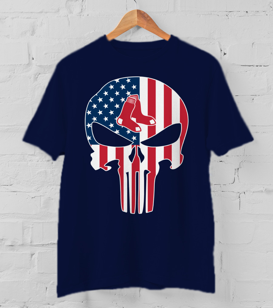 Boston Red Sox Skull American Flag Socks Crossover T-Shirt
