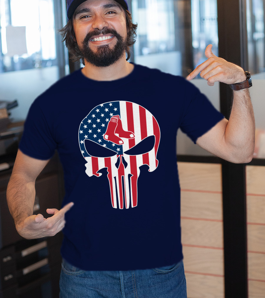 Boston Red Sox Skull American Flag Socks Crossover T-Shirt