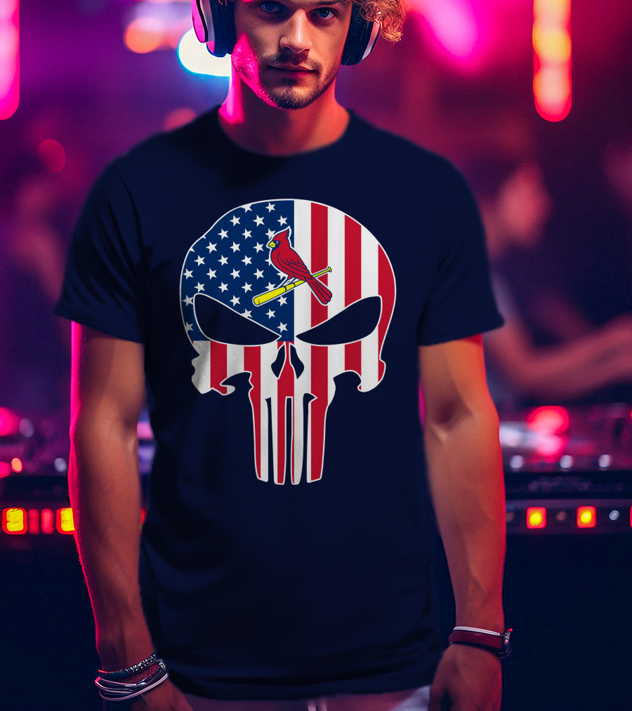 Louis Cardinals American Flag Punisher Skull T-Shirt