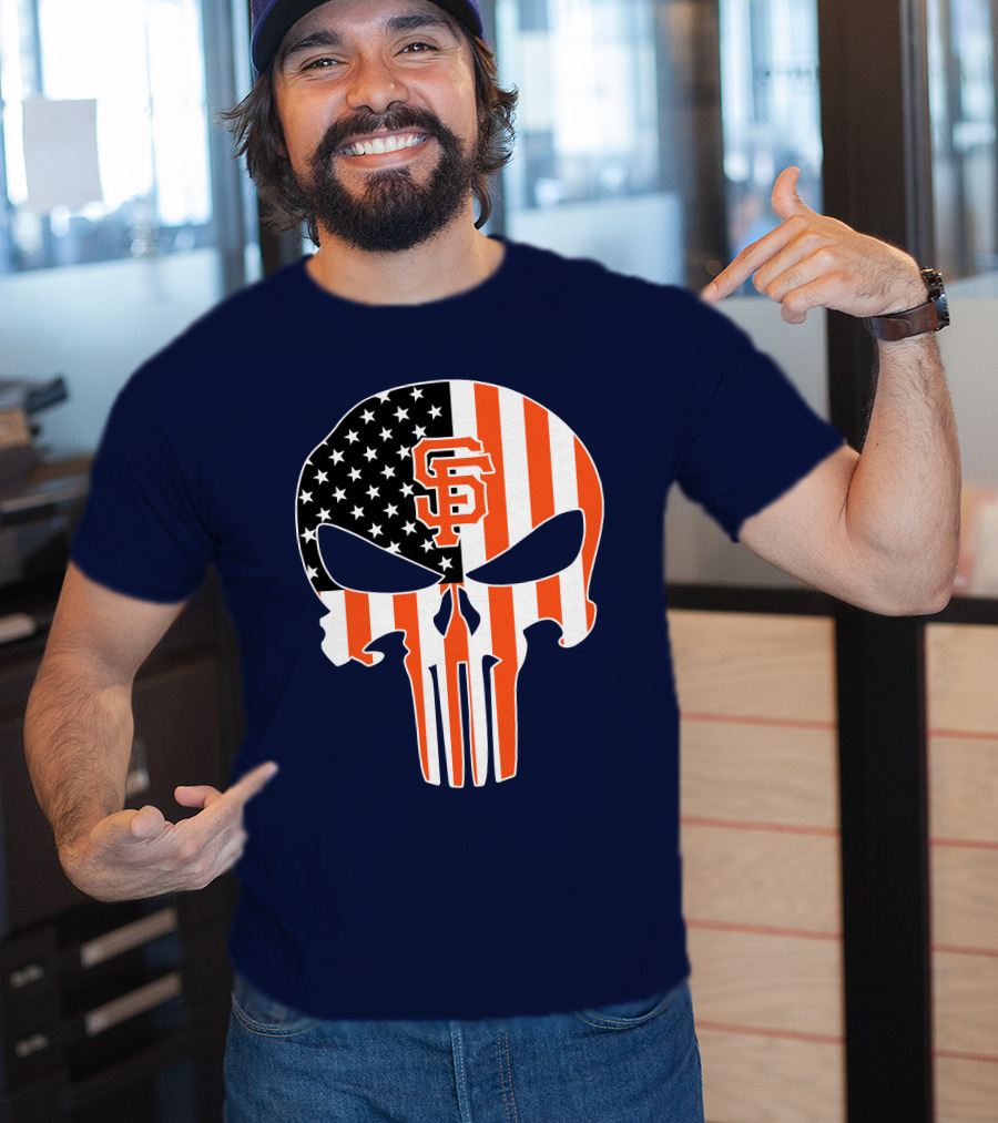 San Francisco Giants Punisher Skull American Flag T-Shirt