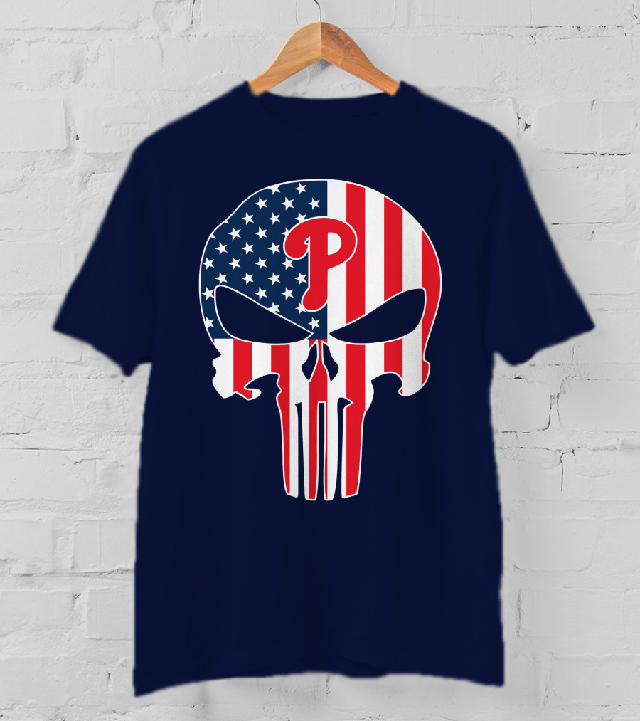 Phillies Punisher Skull American Flag T-Shirt