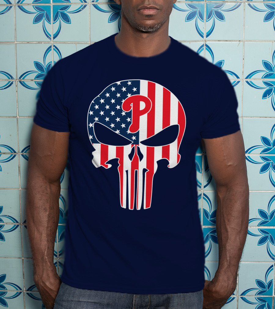 Phillies Punisher Skull American Flag T-Shirt