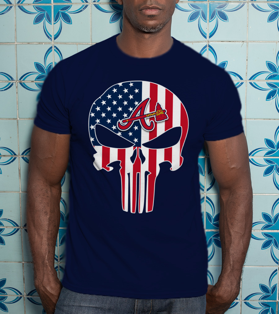 Atlanta Braves Punisher Skull American Flag T-Shirt
