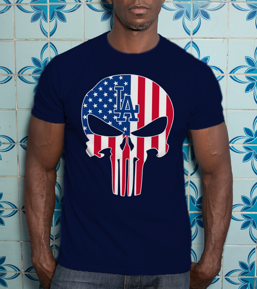 La Dodgers American Flag Skull T-Shirt