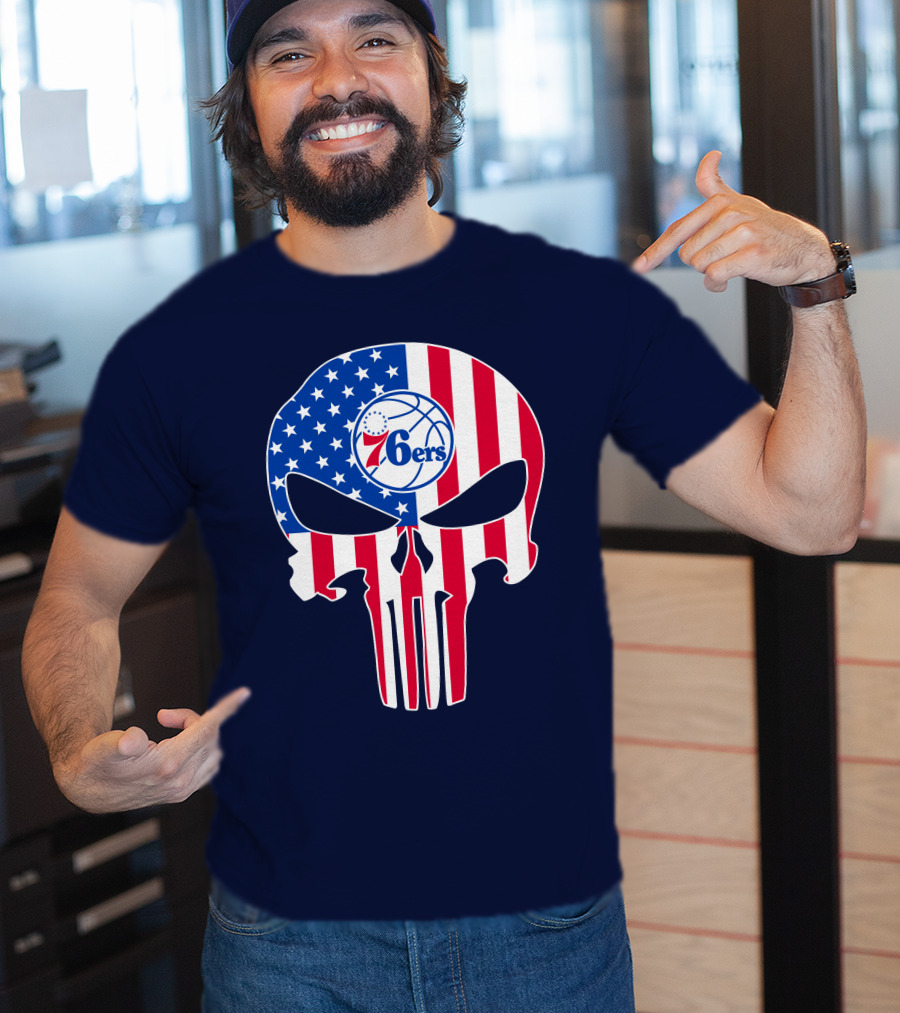 Philadelphia 76ers American Flag Punisher Style Skull T-Shirt