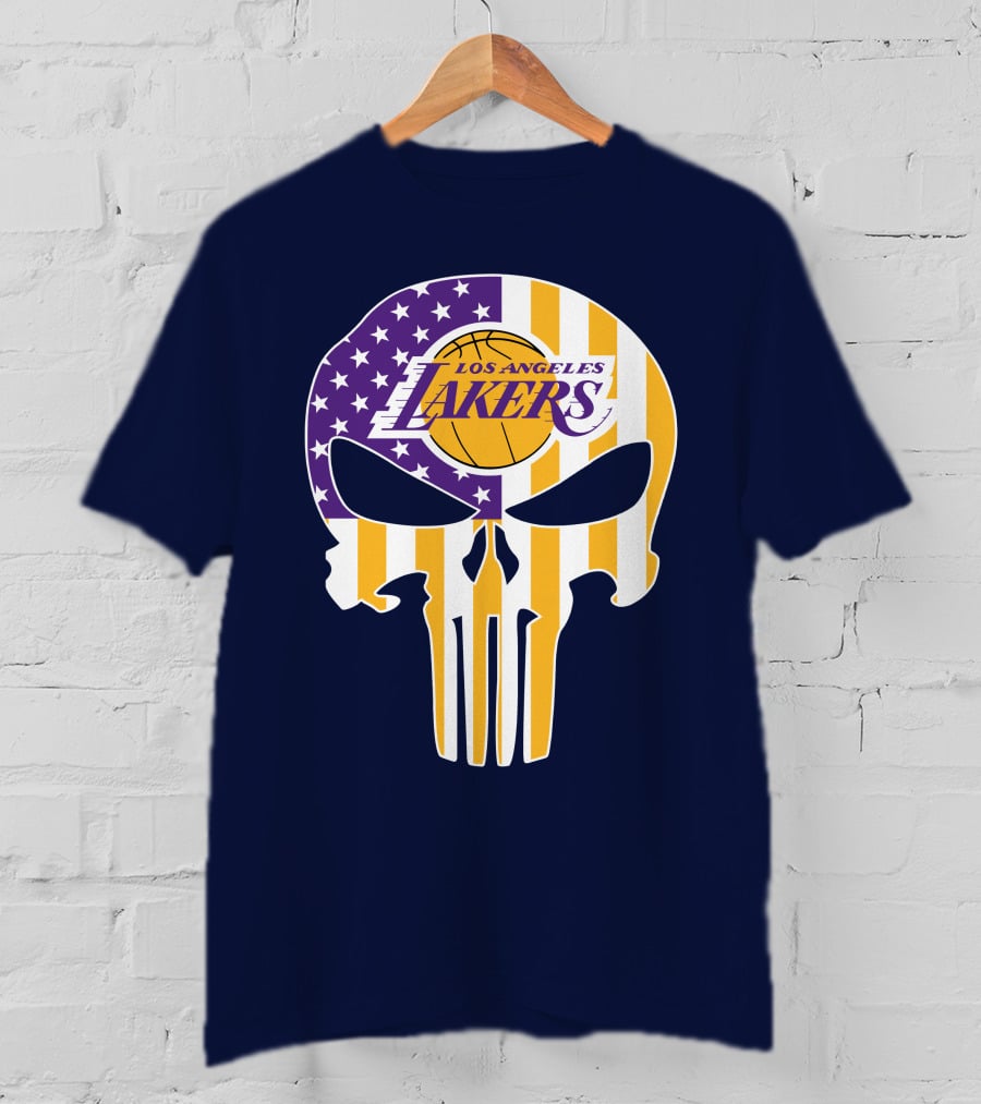 Los Angeles Lakers Skull Punisher American Flag T-Shirt