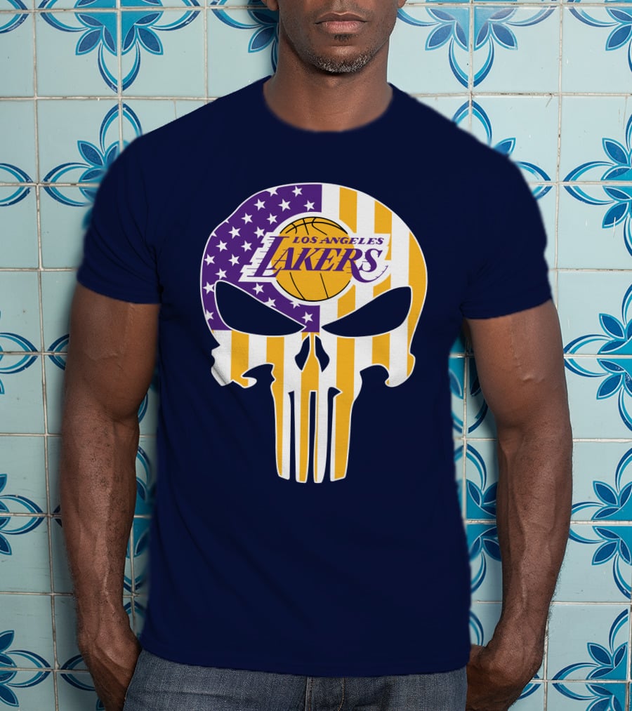 Los Angeles Lakers Skull Punisher American Flag T-Shirt