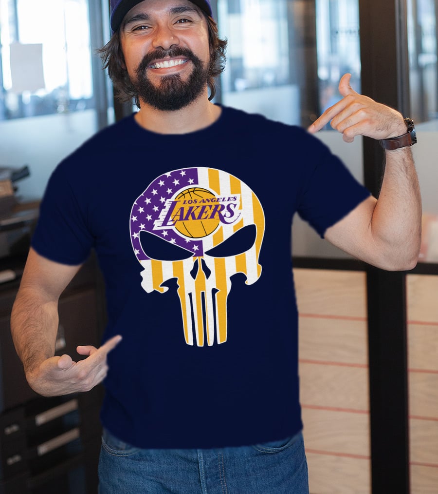 Los Angeles Lakers Skull Punisher American Flag T-Shirt