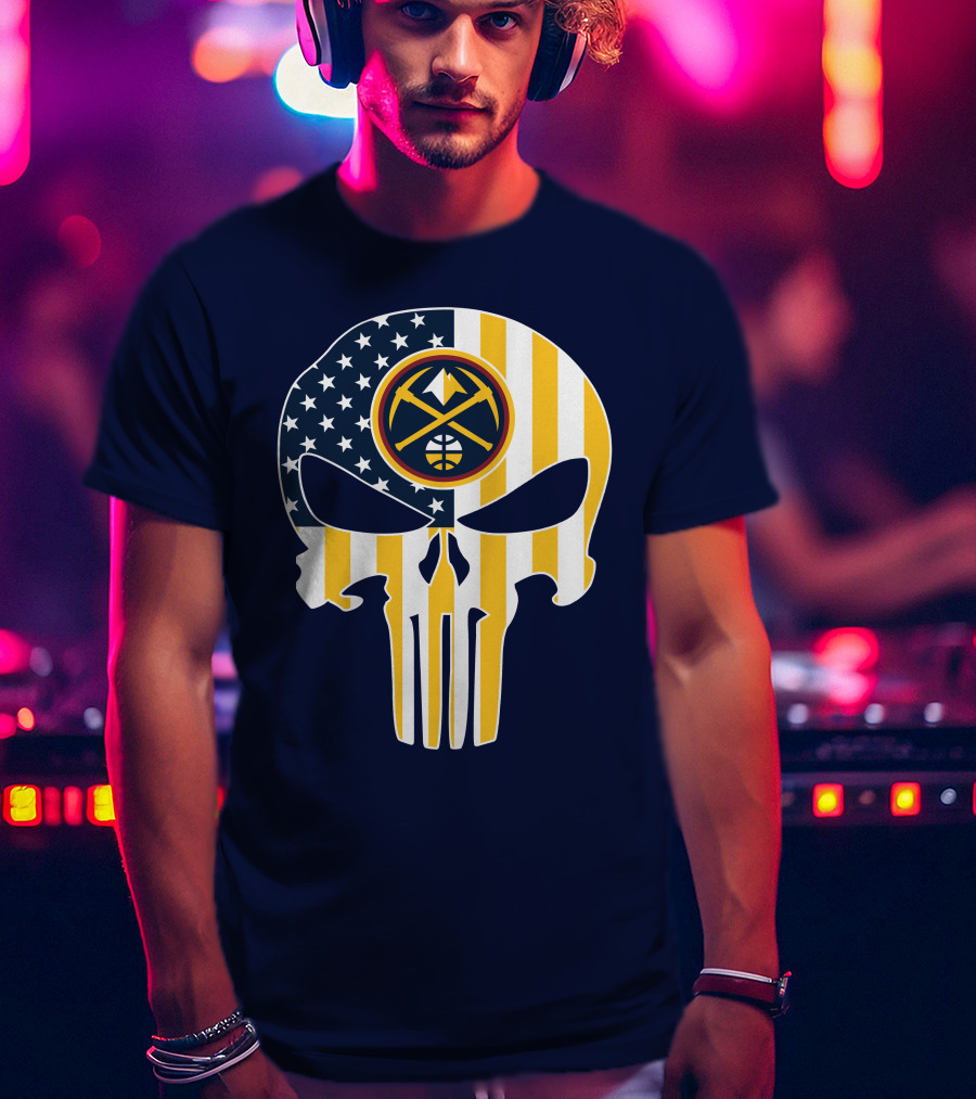 Denver Nuggets Punisher Skull American Flag T-Shirt