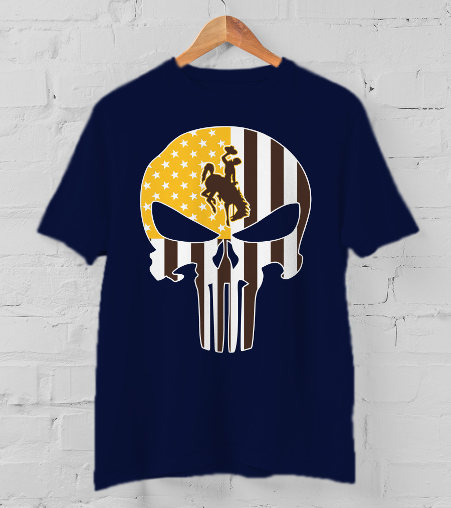 Wyoming Cowboys American Flag Punisher Skull T-Shirt