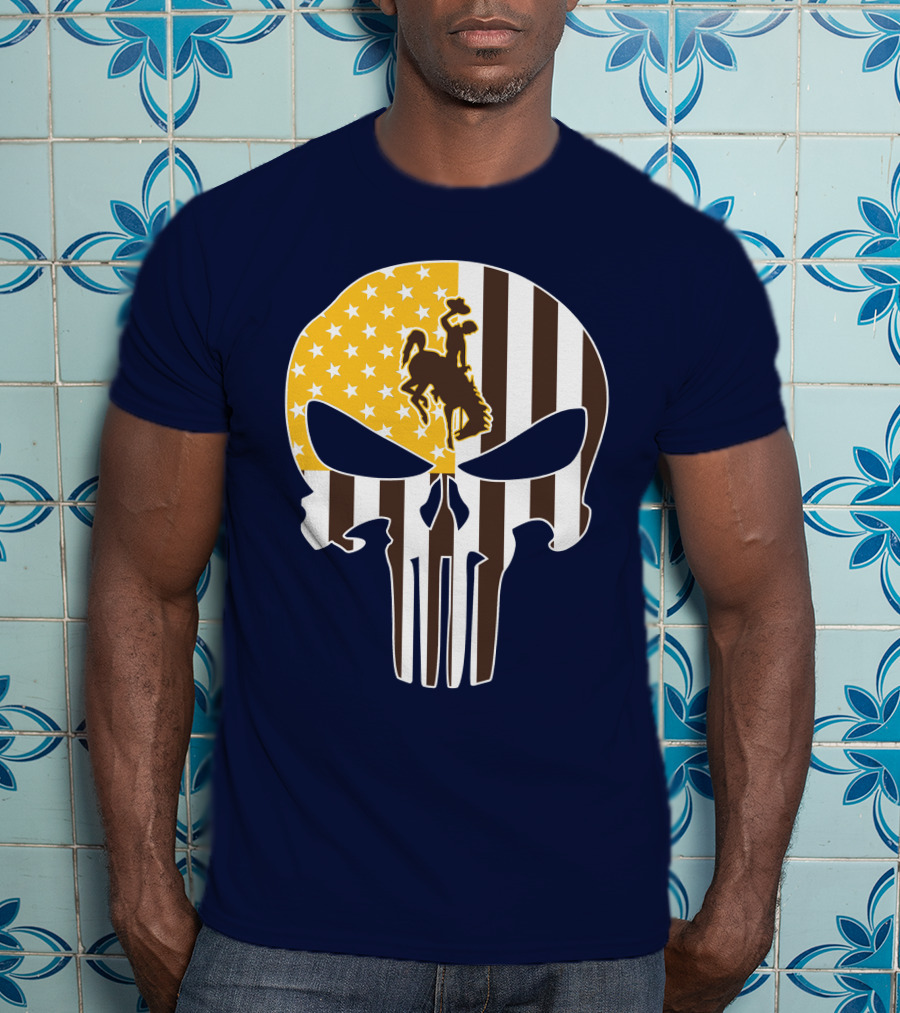 Wyoming Cowboys American Flag Punisher Skull T-Shirt