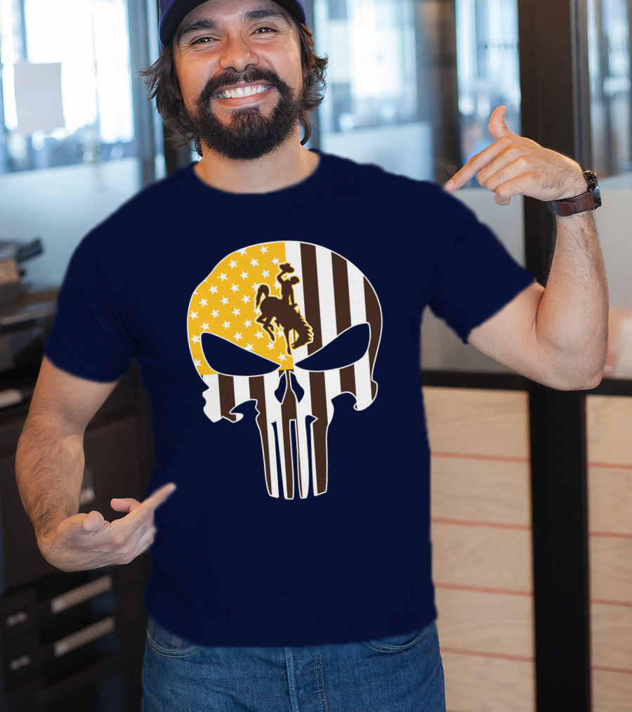 Wyoming Cowboys American Flag Punisher Skull T-Shirt