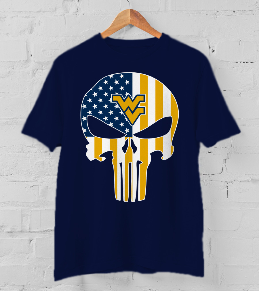 West Virginia Mountaineers The Punisher American Flag Skull T-Shirt