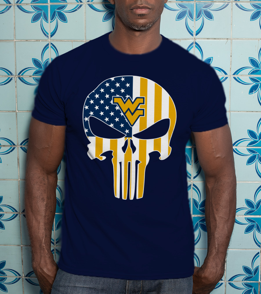 West Virginia Mountaineers The Punisher American Flag Skull T-Shirt