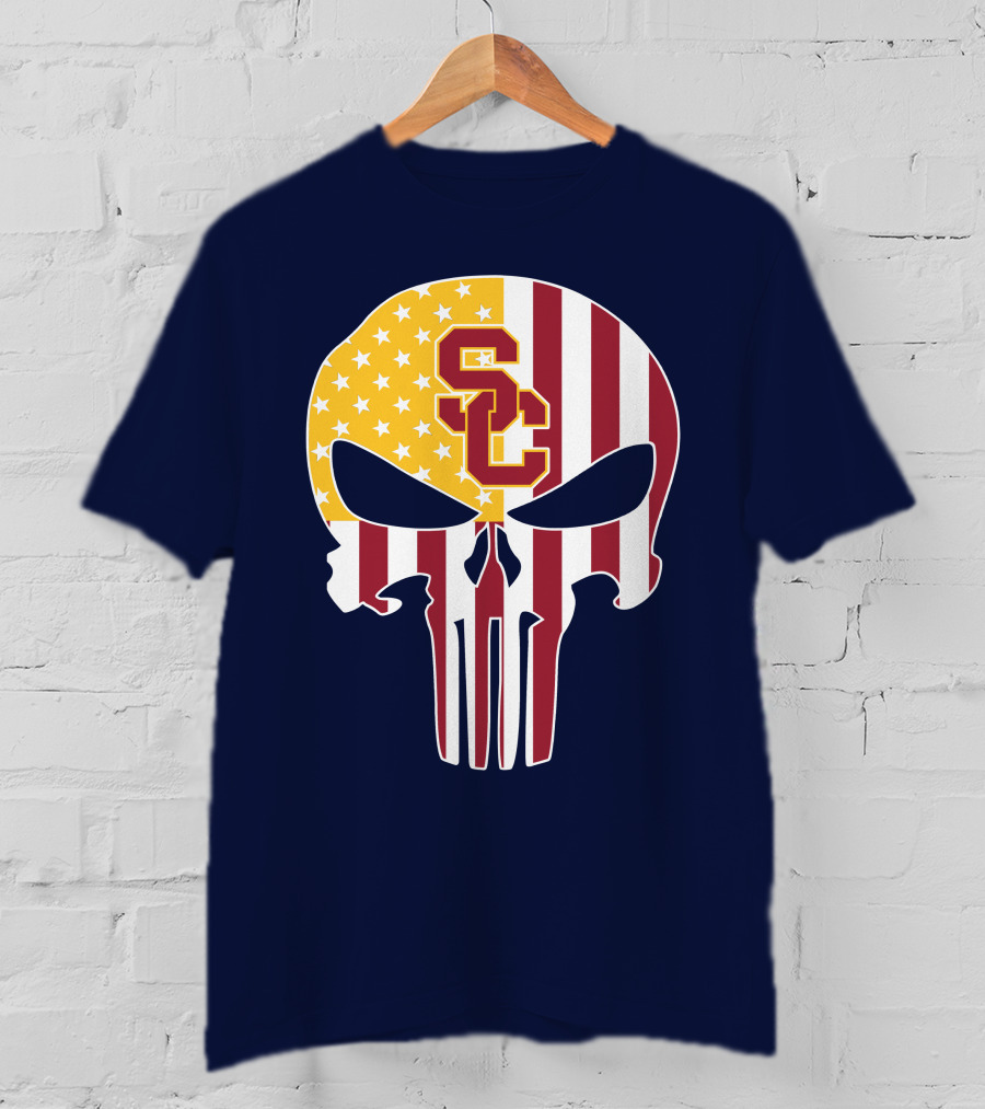 Usc Trojans Skull Punisher American Flag T-Shirt