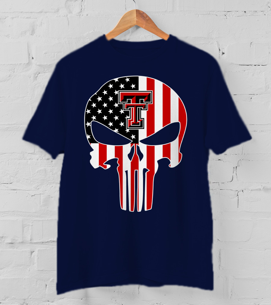 Texas Tech Red Raiders American Flag Punisher Skull T-Shirt