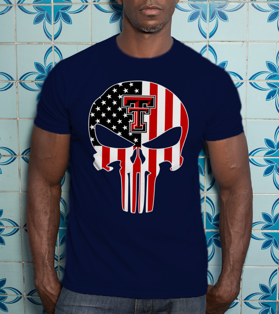 Texas Tech Red Raiders American Flag Punisher Skull T-Shirt