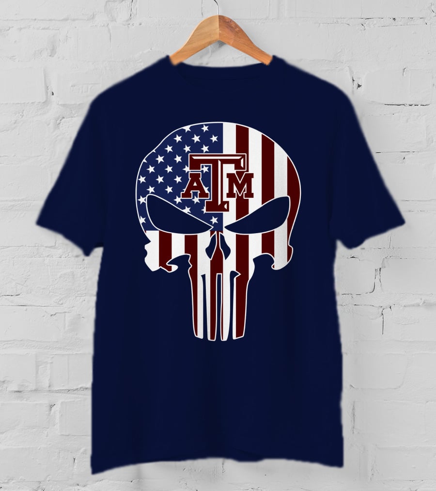 Texas A&M Aggies Punisher American Flag Skull T-Shirt