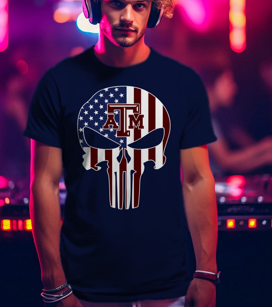 Texas A&M Aggies Punisher American Flag Skull T-Shirt